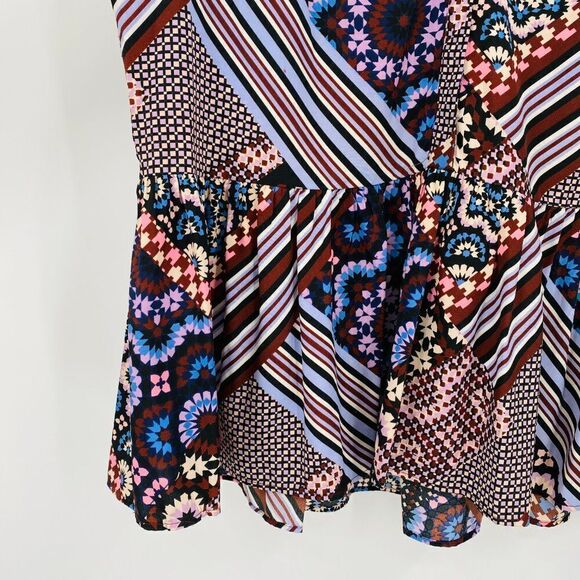 Nanette Lepore Size Medium Floral Striped Boho Bell Sleeve Peplum Blouse Top - Picture 5 of 7